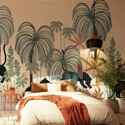 Panoramic wallpaper tigers in the colorful tropical jungle - Zoé Jiquel Collection - Acte-Deco