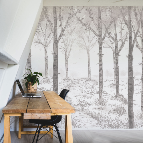 Papier peint panoramique paysage de forêt de bouleau - Collection Noëmie Krey - Acte-Deco