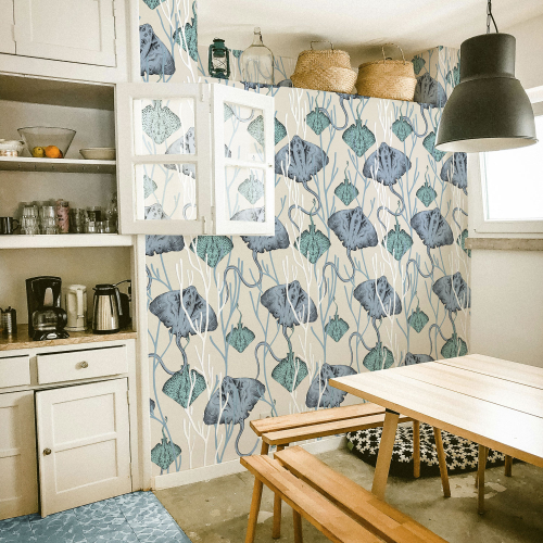 Panoramic wallpaper with ray and coral patterns - Collection Alex & Marine - Acte-Deco