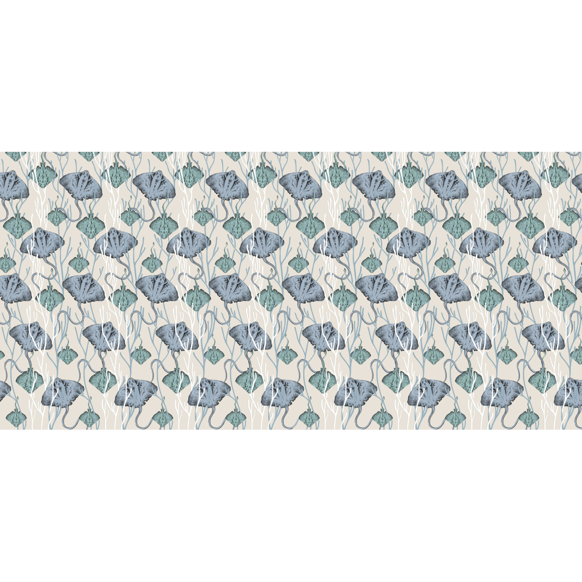 Panoramic wallpaper with ray and coral patterns - Collection Alex & Marine - Acte-Deco