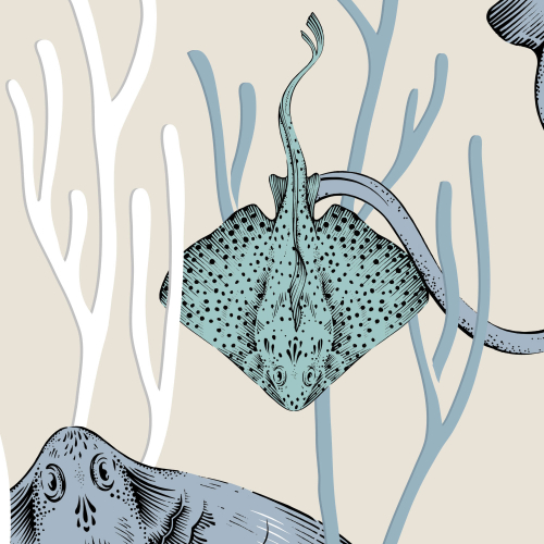 Panoramic wallpaper with ray and coral patterns - Collection Alex & Marine - Acte-Deco