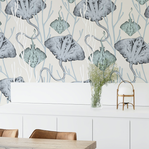 Panoramic wallpaper with ray and coral patterns - Collection Alex & Marine - Acte-Deco