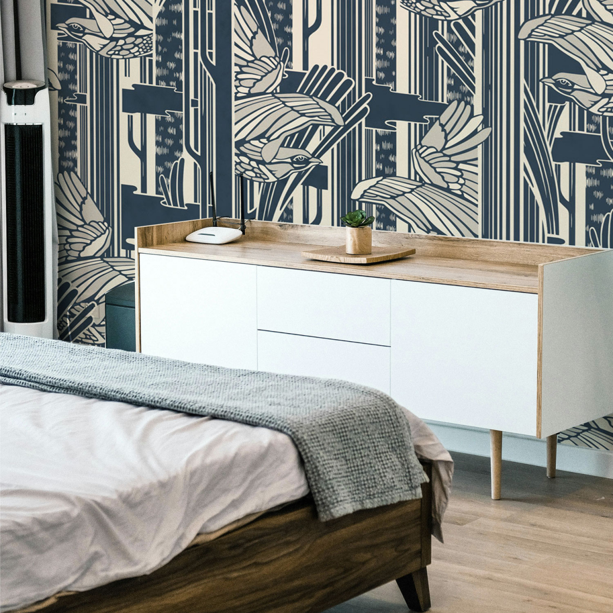 Panoramic wallpaper with bird pattern - Collection Alex & Marine - Acte-Deco