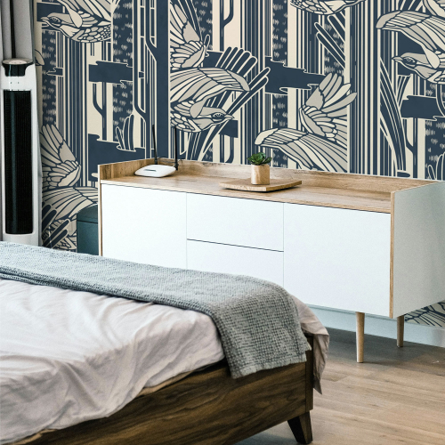 Panoramic wallpaper with bird pattern - Collection Alex & Marine - Acte-Deco