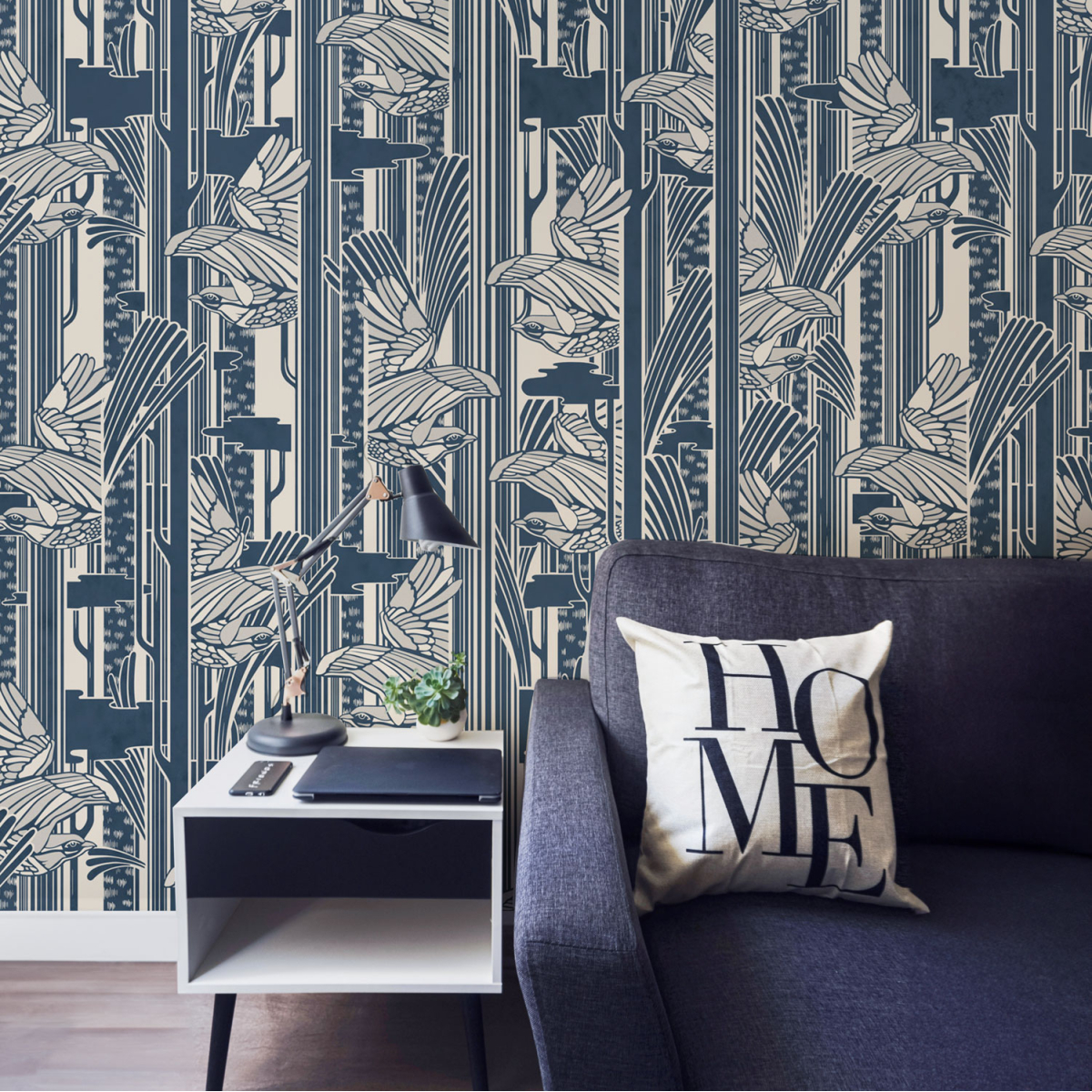 Panoramic wallpaper with bird pattern - Collection Alex & Marine - Acte-Deco