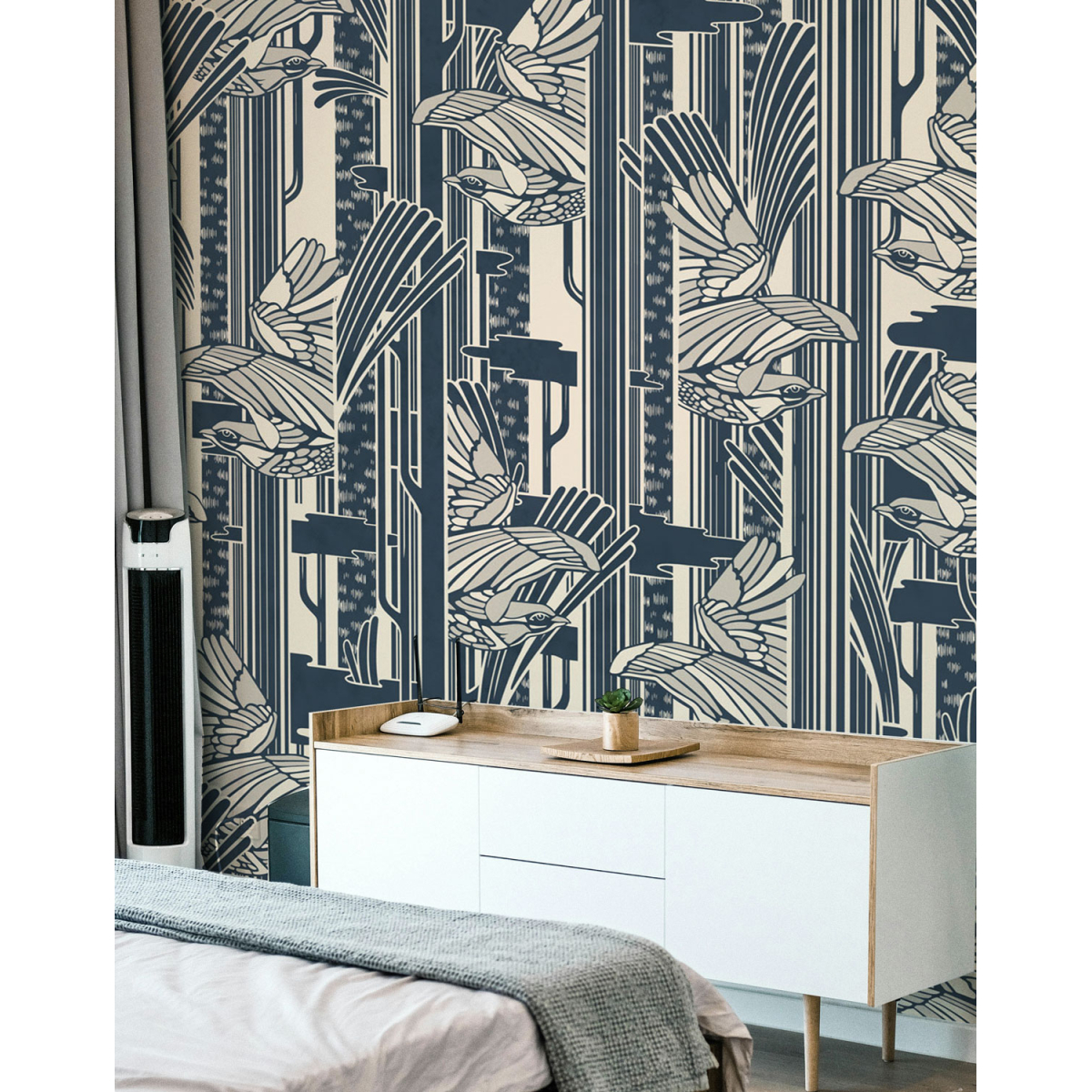 Panoramic wallpaper with bird pattern - Collection Alex & Marine - Acte-Deco