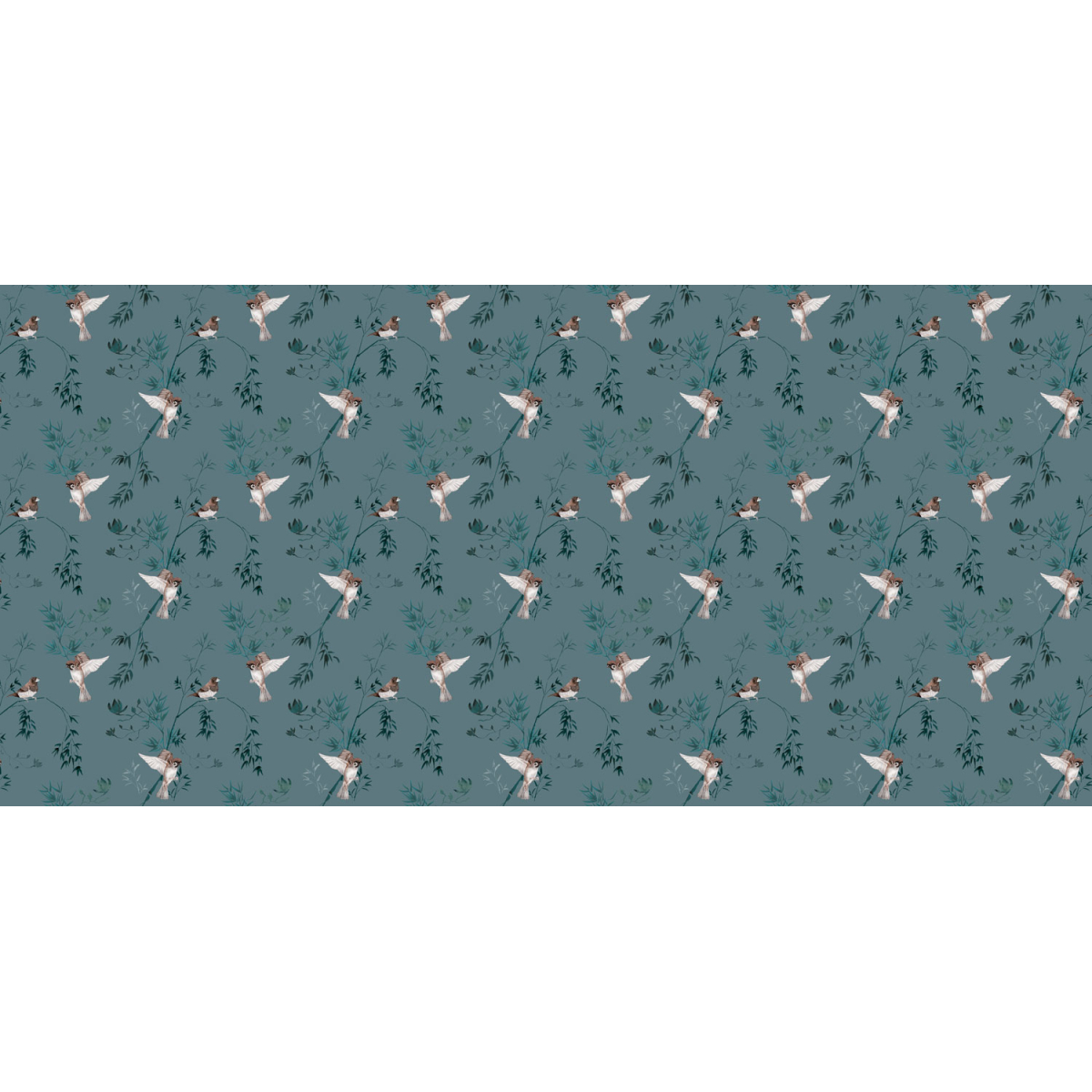 Panoramic wallpaper Japanese sparrows - Jessica Le Divenah Collection - Acte-Deco