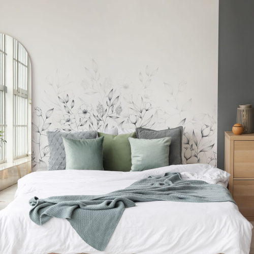 Panoramic wallpaper with a vegetal baseboard