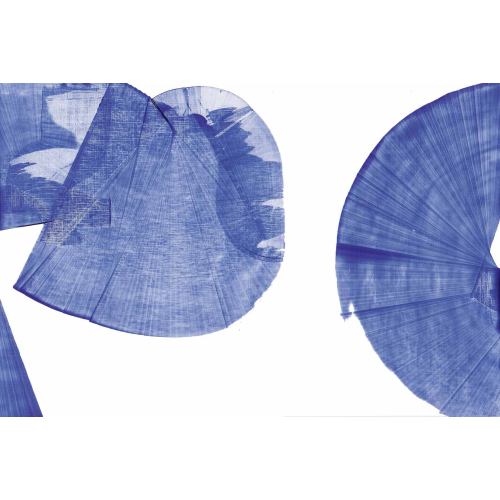 Panoramic wallpaper with blue ink whirlpool