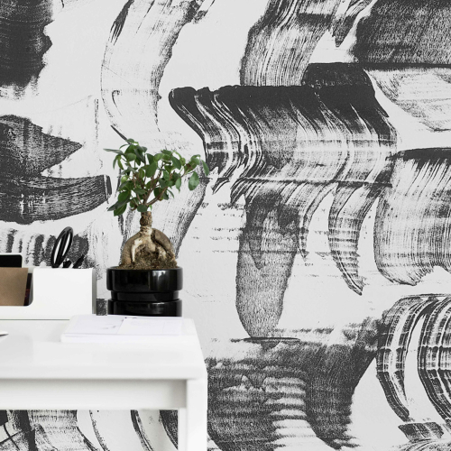 Panoramic abstract wallpaper with ink designs - Collection Nadia Barbotin - Acte-Deco