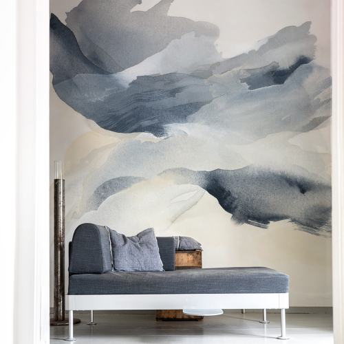 Papel pintado panorámico de nubes en acuarela - Colección Noëmie Krey - Acte-Deco