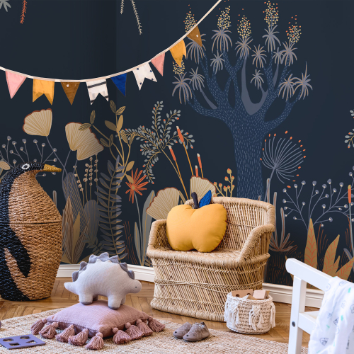 Papel pintado panoramico patrón gráfico de planta - Colección Zoé Jiquel - Acte-Deco