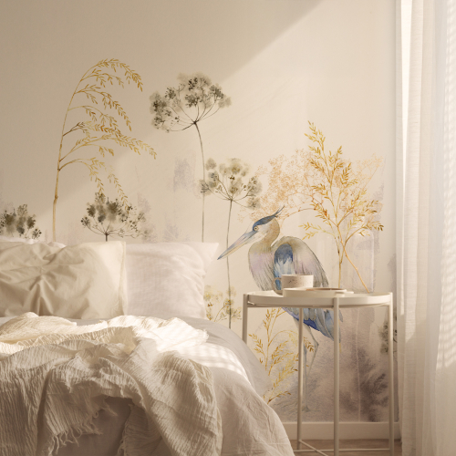 Papel pintado panorámico Garza azul - Colección Jessica Le Divenah - Acte-Deco