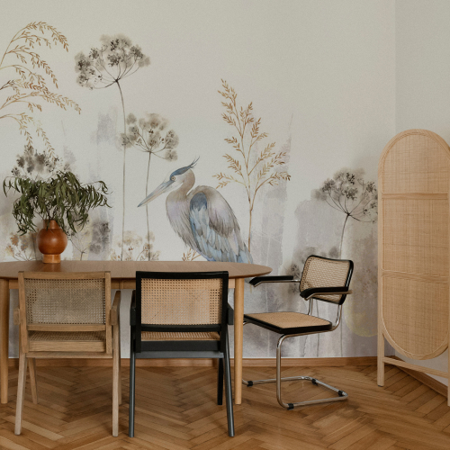 Panoramic wallpaper Blue heron - Collection Jessica Le Divenah - Acte-Deco