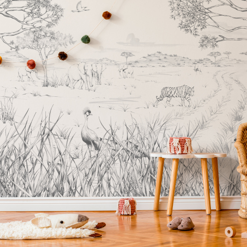 Panoramic wallpaper Safari in Tanzania - Lulu au crayon collection Acte-Deco