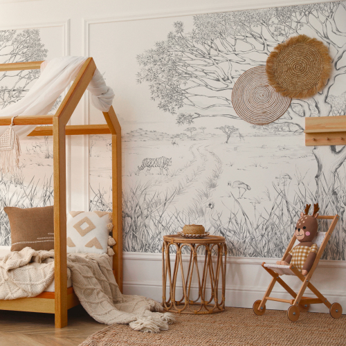 Panoramic wallpaper Safari in Tanzania - Lulu au crayon collection Acte-Deco