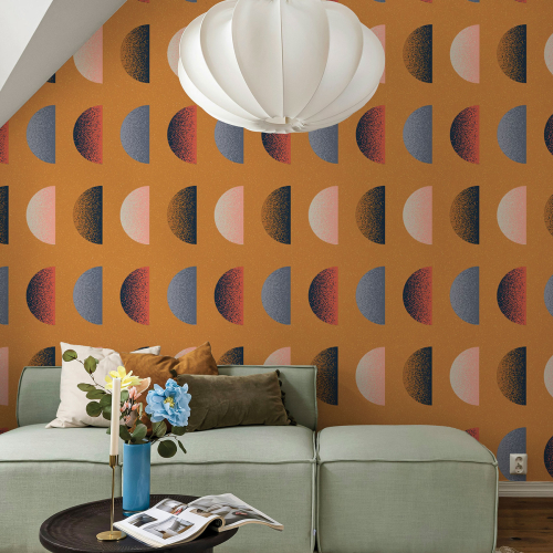 Graphic half-moon panoramic wallpaper - Paprika Replika collection - Acte-Deco
