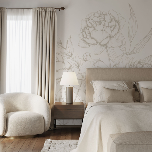 Papel pintado panorámico Corazones de peonía - Colección Luluaucrayon Acte-Deco