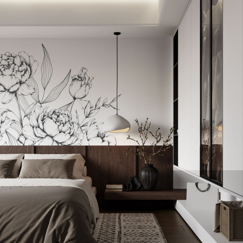 Papel pintado panorámico Corazones de peonía - Colección Luluaucrayon Acte-Deco