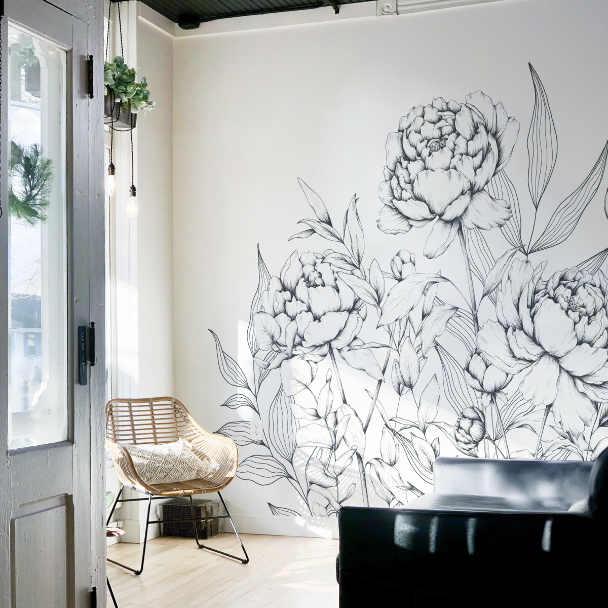 Papel pintado panorámico Corazones de peonía - Colección Luluaucrayon Acte-Deco