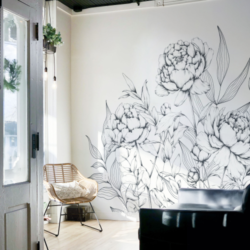 Papier peint panoramique Caresse de pivoines - Collection Luluaucrayon - Acte-Deco