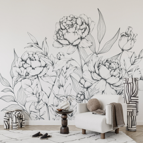 Carta da parati panoramica Cuori di peonia - Collezione Luluaucrayon Acte-Deco