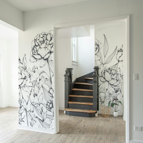 Papel pintado panorámico Corazones de peonía - Colección Luluaucrayon Acte-Deco