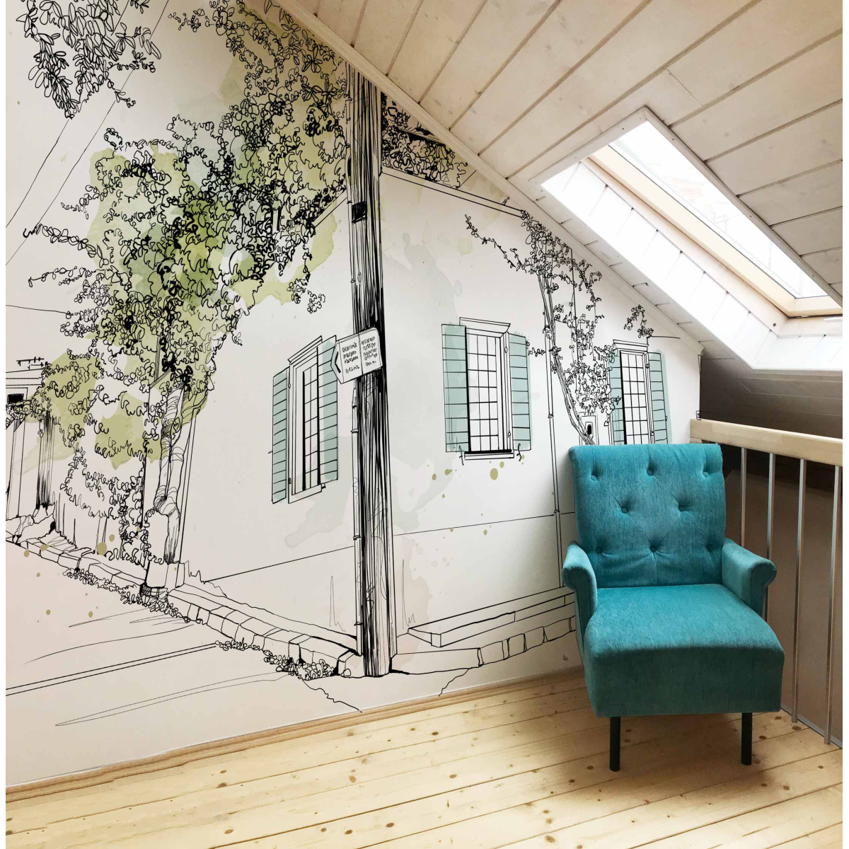 Papel pintado Panoramic village in bloom - Colección Silowane - Acte-Deco