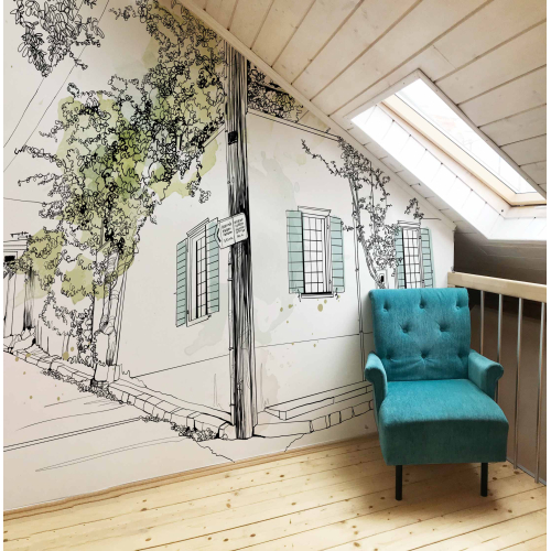 Papier peint panoramique village en fleurs - Collection Silowane - Acte-Deco