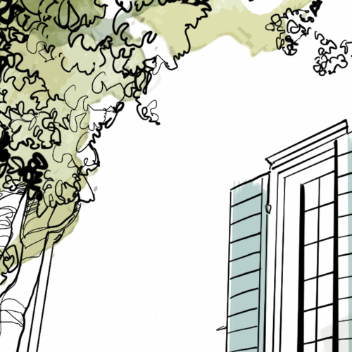 Panoramic village in bloom wallpaper - Collection Silowane - Acte-Deco