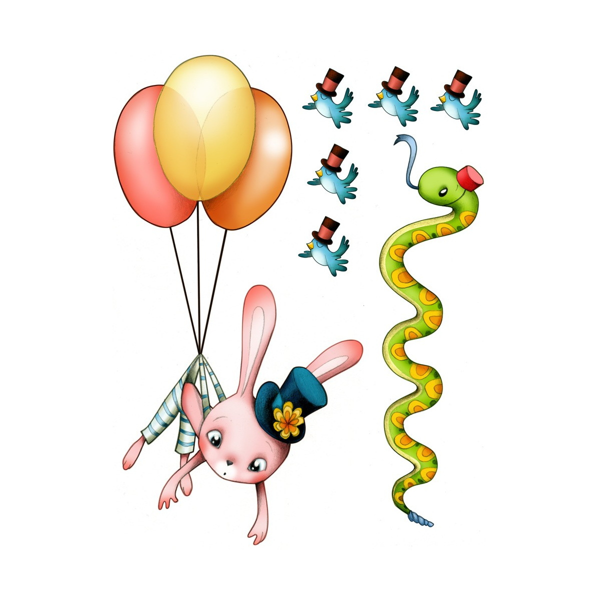Circus 2 - Planche stickers lapin, oiseaux, serpent