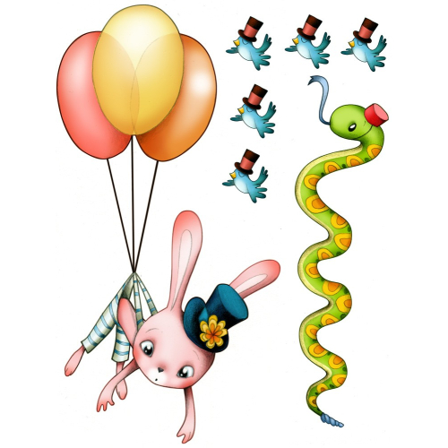 Circus 2 - Planche - Sticker - lapin, oiseaux, serpent