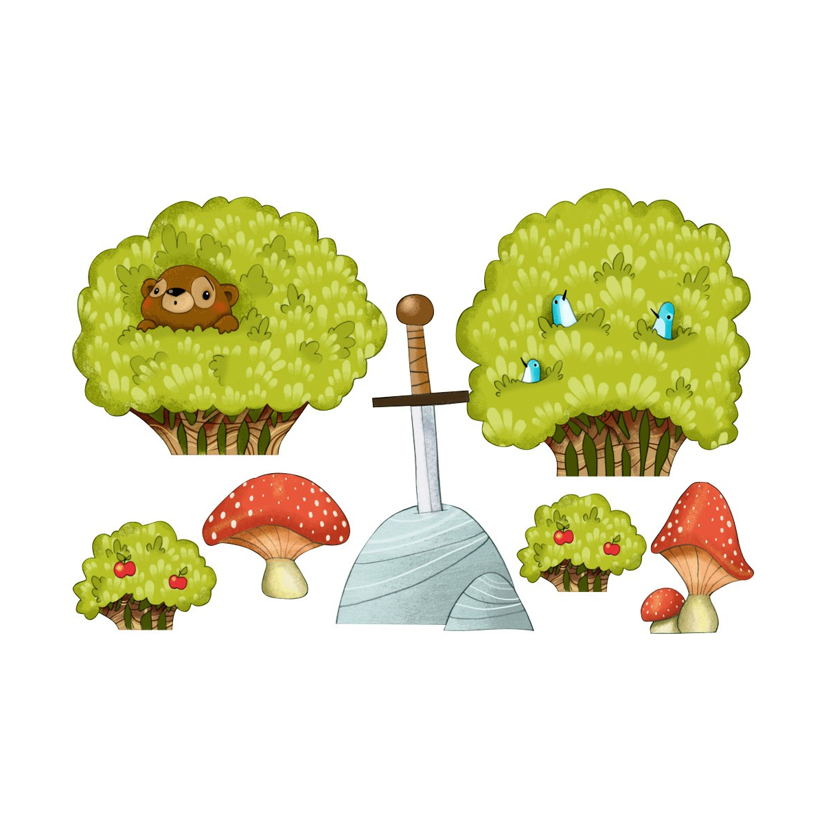 Sticker for children Bushes and mushrooms - Acte-Deco