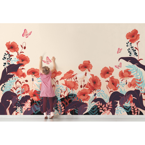 Tapete Mohnblumen und Feen