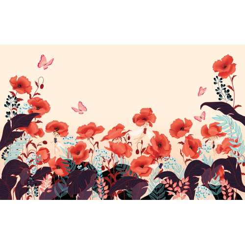 Tapete Mohnblumen und Feen