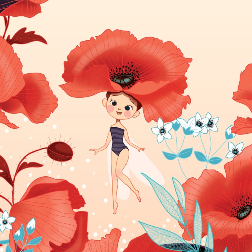 Tapete Mohnblumen und Feen