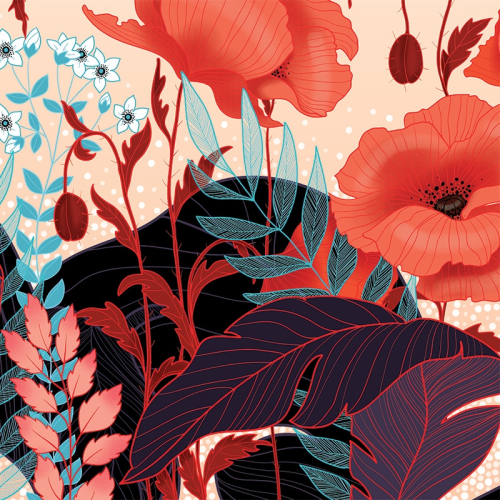Tapete Mohnblumen und Feen