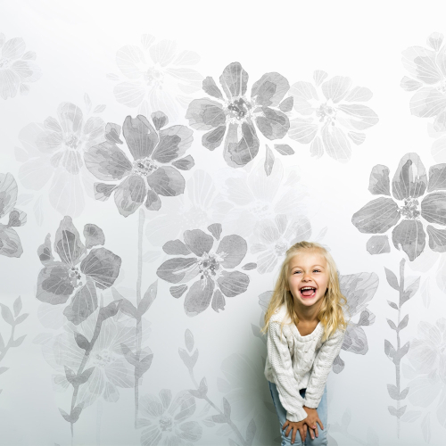 Papier peint Poésie de Fleurs gris