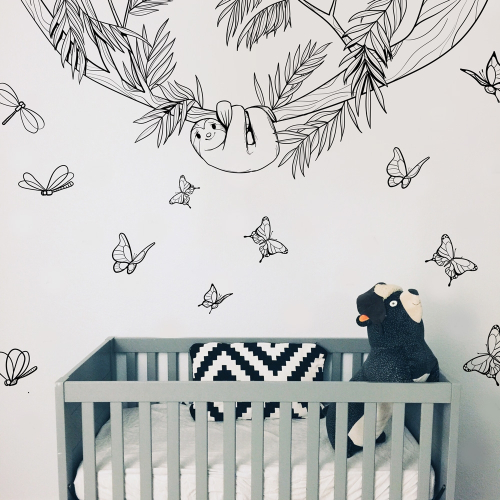 Adesivo murale per bambini con farfalle e libellule