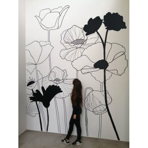 Wall fresco Graphic flowers monochrome