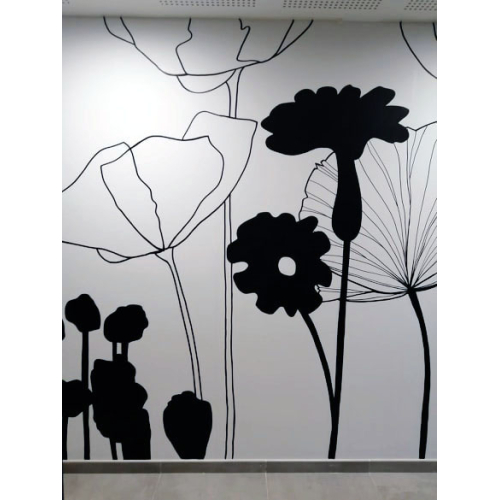 Wall fresco Graphic flowers monochrome