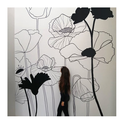 Wall fresco Graphic flowers monochrome