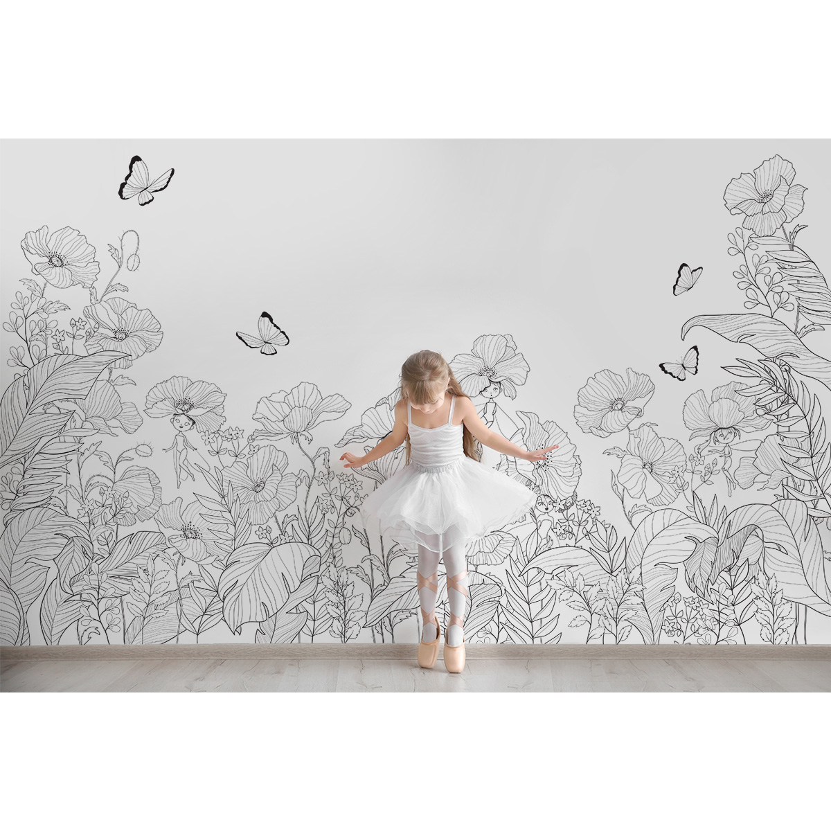 panoramic wallpapers Poppies and Fairies NB - wall decoration