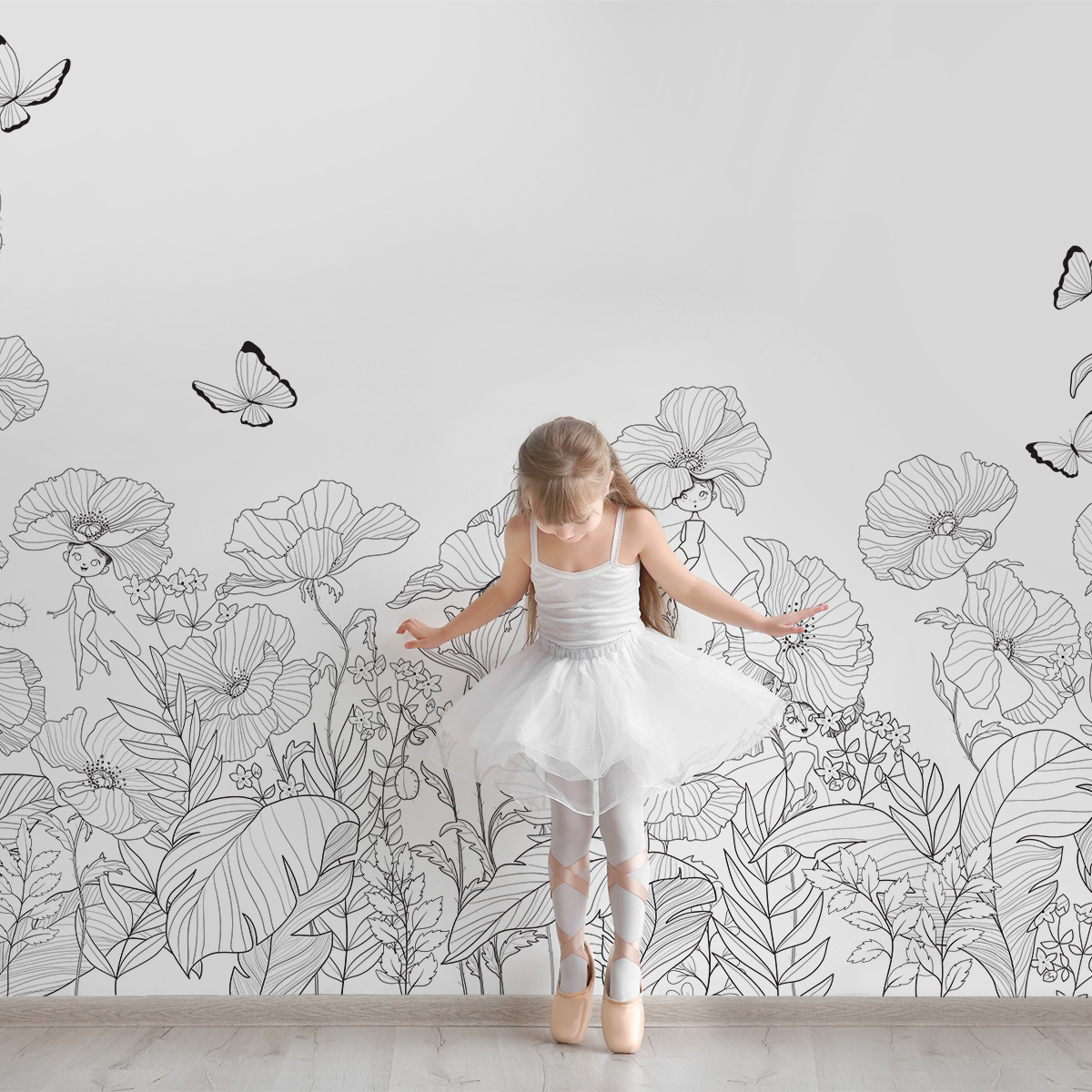 panoramic wallpapers Poppies and Fairies NB - wall decoration