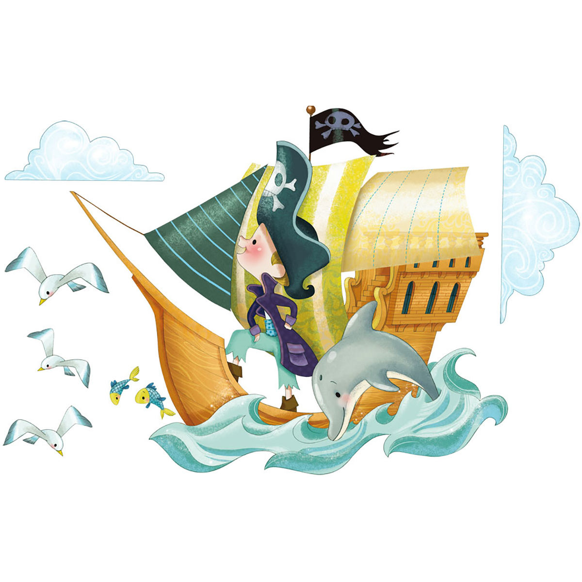 Adhesivo mural Barco pirata para niños - Acte deco