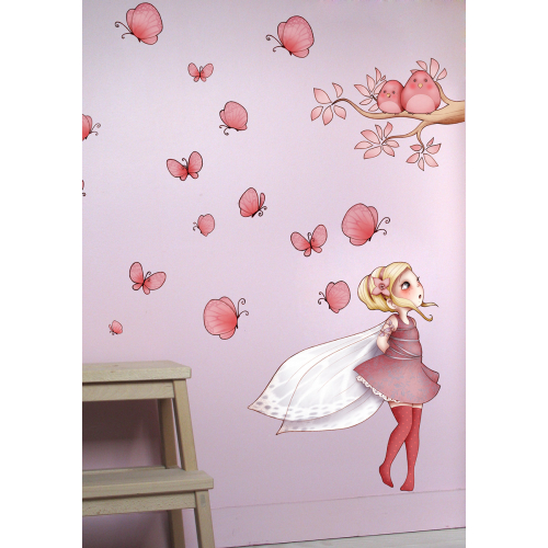 Adesivo murale per bambini "Fata e farfalle" - Acte Deco