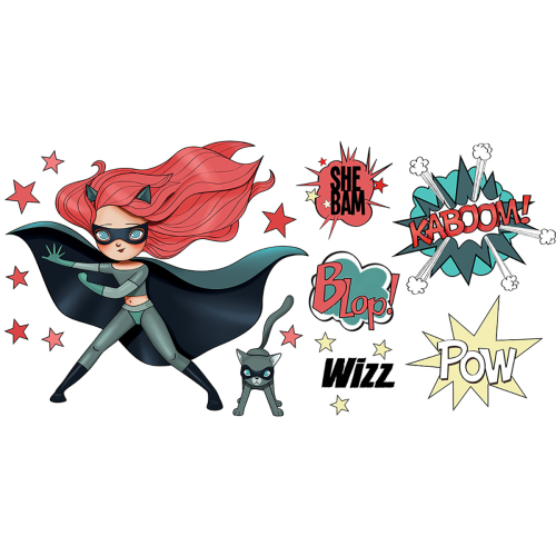 Red and Cat Super Hero Wall Stickers for kids- Acte deco