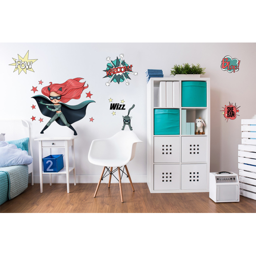 Red and Cat Super Hero Wall Stickers for kids- Acte deco