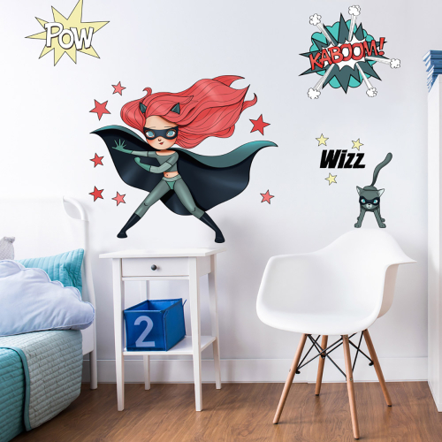 Adesivi murali dei supereroi rossi e gatti per bambini - Acte deco
