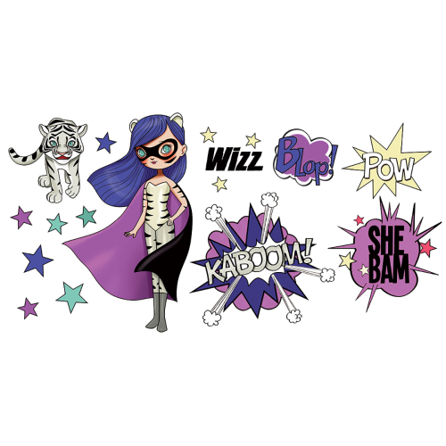 Purple and Tiger Super Heroes Wandtattoo für Kinder - Acte-Deco